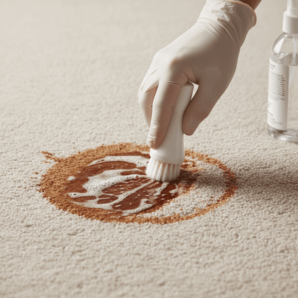 Professional stain treatment on residential carpet