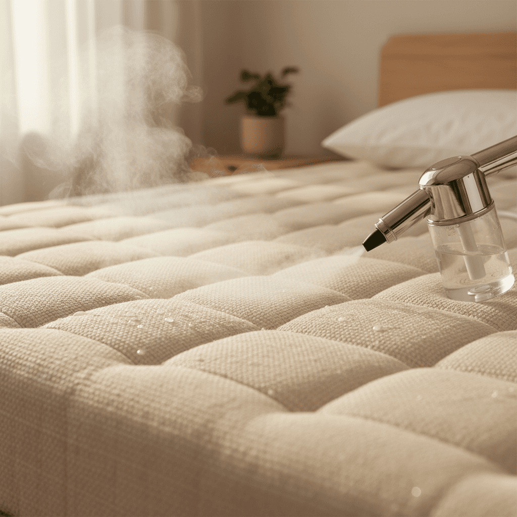 Eco-friendly steam cleaning mattress surface for allergen removal