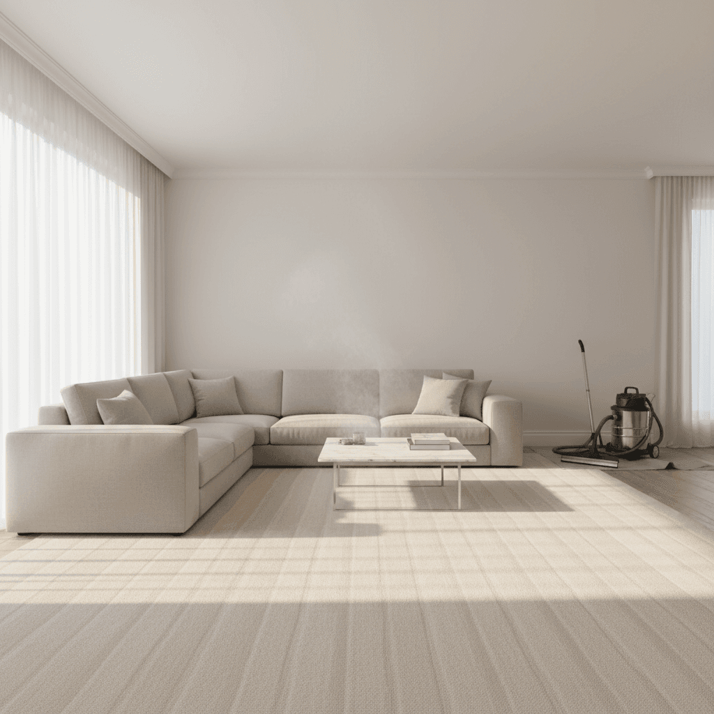 Bright clean living space after professional allergen-reducing steam cleaning
