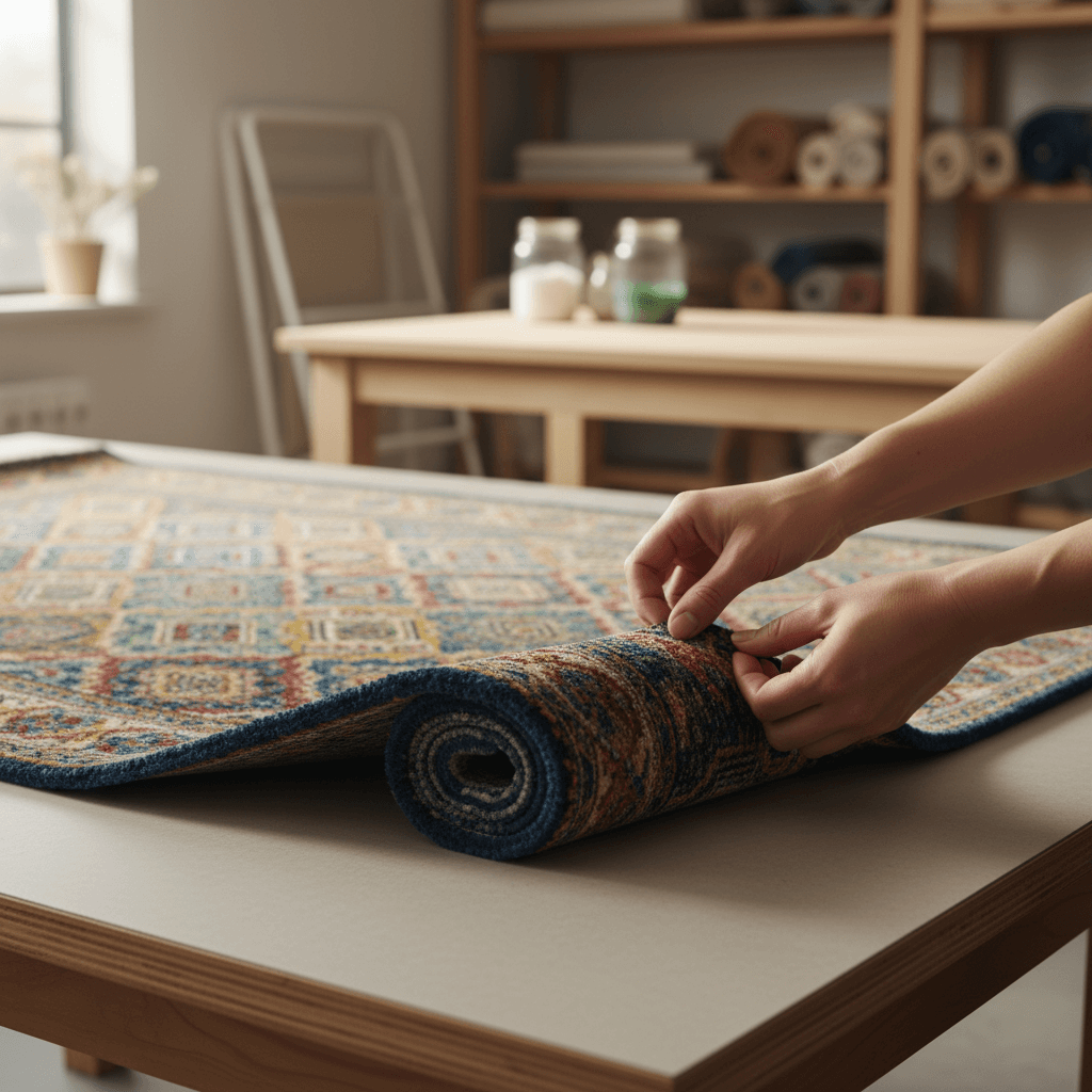 Area rug inspection before professional steam cleaning service