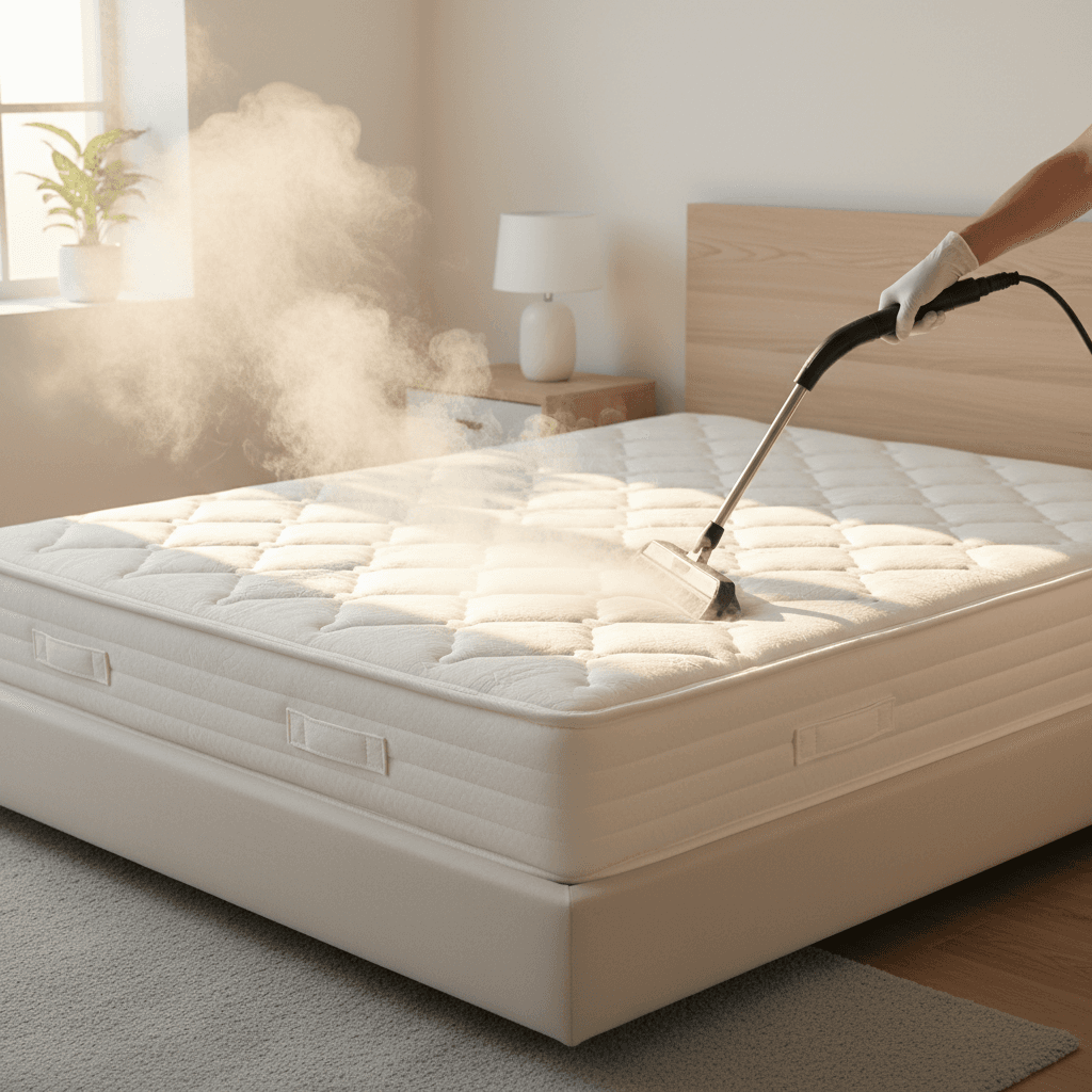 Green mattress cleaning service removing allergens and dust